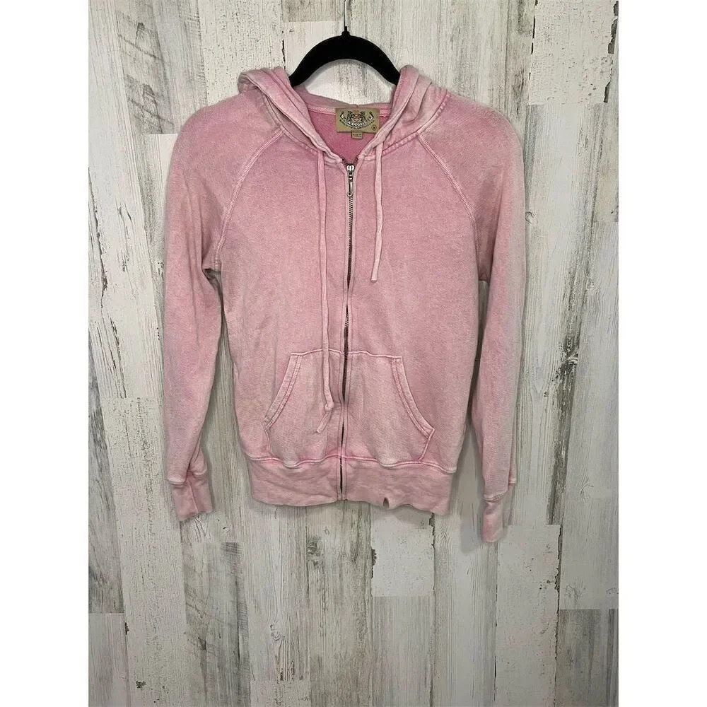 Juicy Couture Womens Pink Acid Wash Zip Up Hoodie Distressed Y2K Medium Vintage
